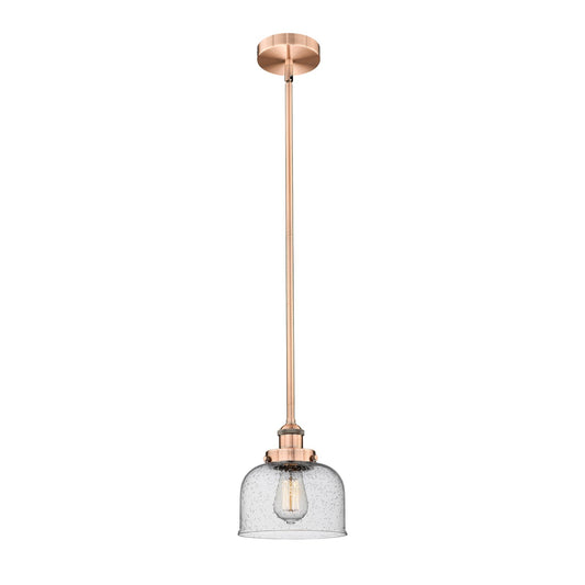 Innovations Bell 8in 1-Light Mini Pendant | Industrial Antique Copper Steel and Seedy Glass | Kitchen Island | 8 x 8 x 8 in | Model 616-1SH-AC-G74
