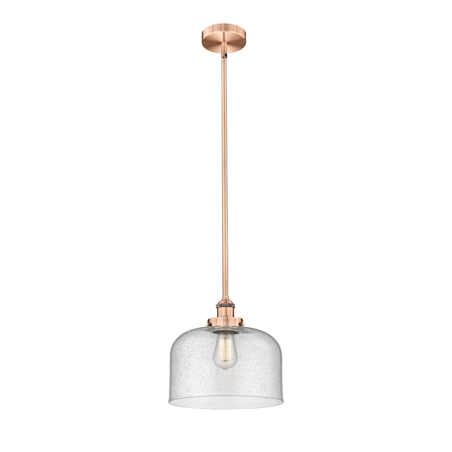 Innovations Bell 12in 1-Light Mini Pendant | Industrial Antique Copper Steel and Seedy Glass | Kitchen Island & Dining Room | Model 616-1SH-AC-G74-L