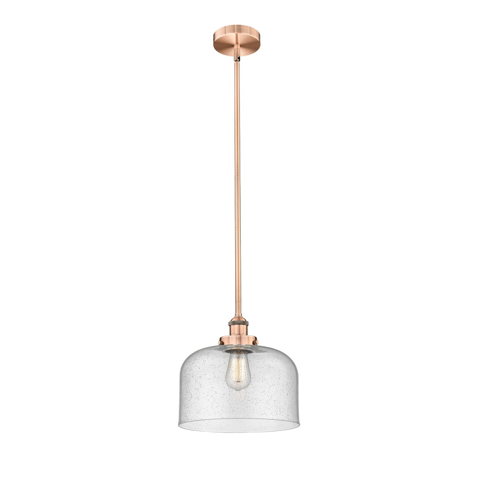 Innovations Bell 12in 1-Light Mini Pendant | Industrial Antique Copper Steel and Seedy Glass | Kitchen Island & Dining Room | Model 616-1SH-AC-G74-L