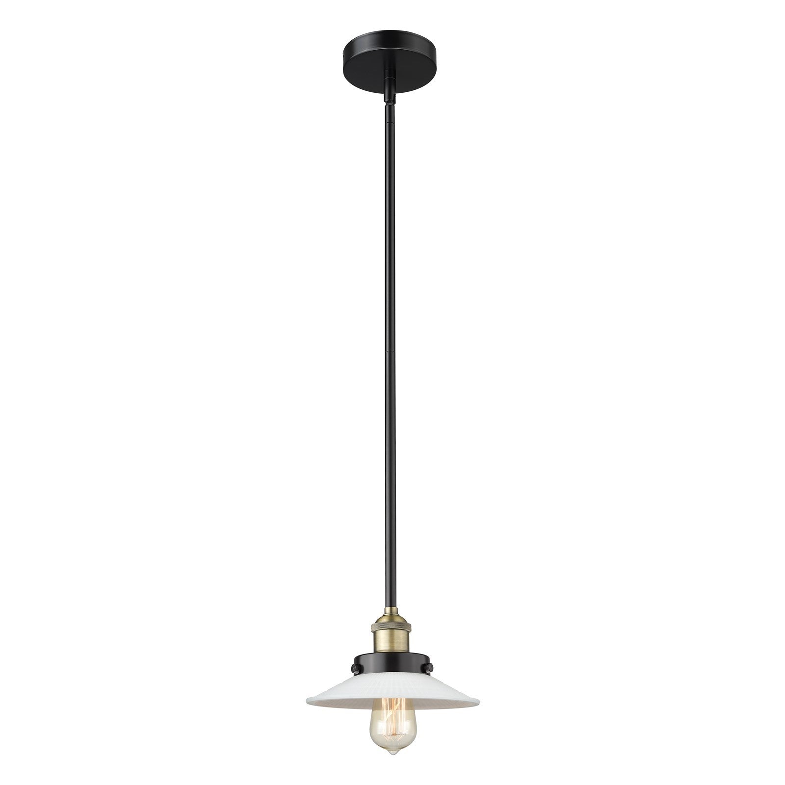 Innovations Halophane 9in 1-Light Mini Pendant | Industrial Black Antique Brass and Matte White Glass | Kitchen Island & Dining | Model 616-1SH-BAB-G1