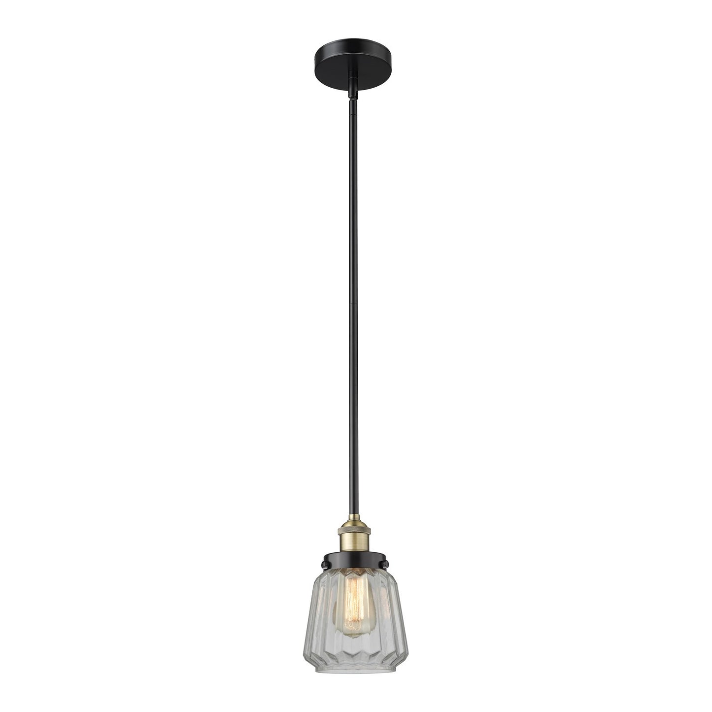 Innovations Chatham 7in 1-Light Mini Pendant | Industrial Black Antique Brass and Clear Ribbed Glass | Kitchen Island & Dining | Model 616-1SH-BAB-G142