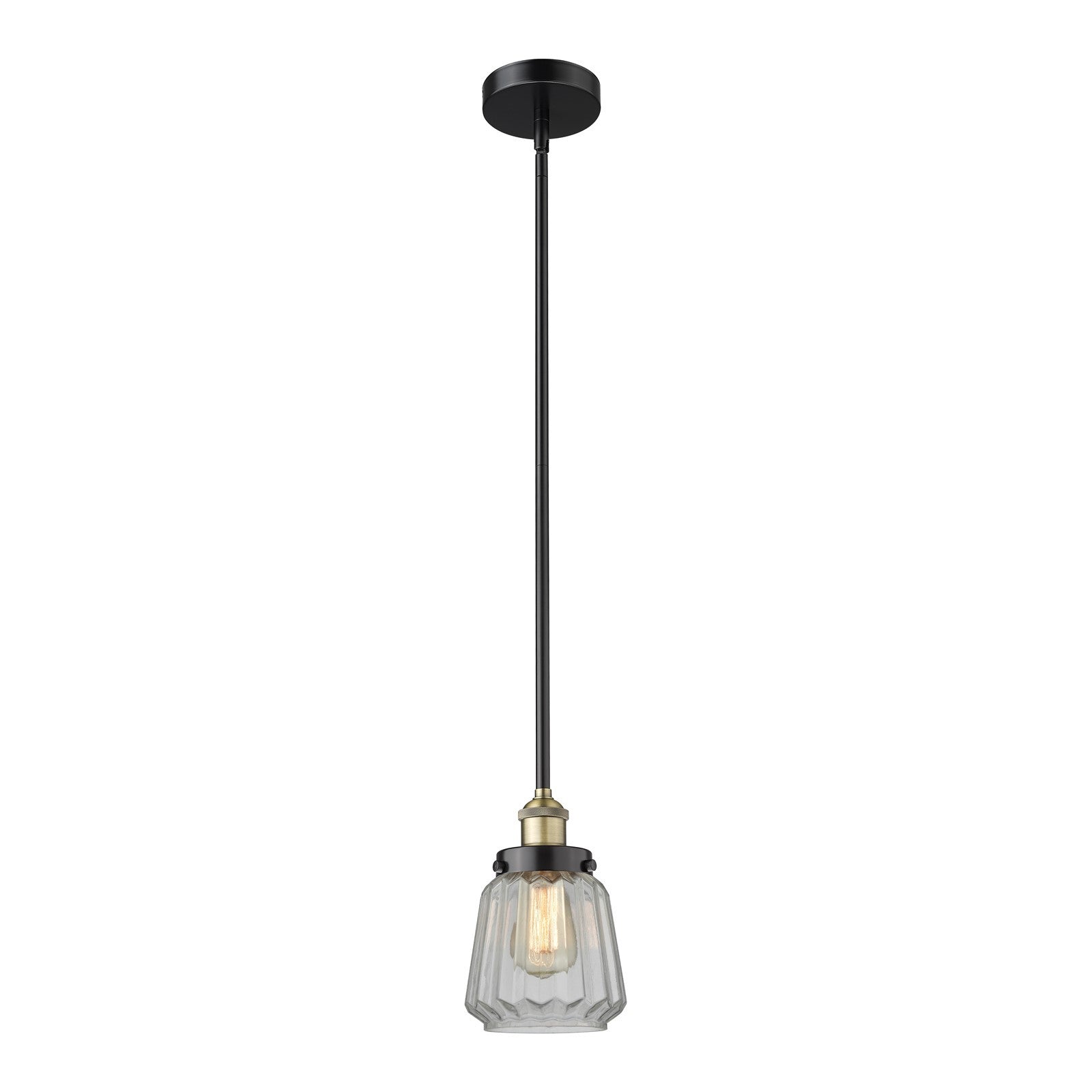 Innovations Chatham 7in 1-Light Mini Pendant | Industrial Black Antique Brass and Clear Ribbed Glass | Kitchen Island & Dining | Model 616-1SH-BAB-G142