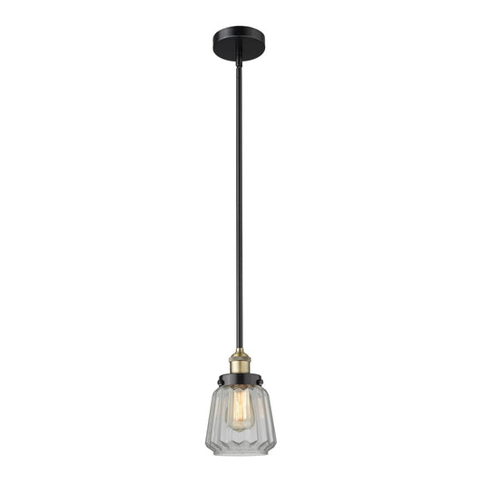 Innovations Chatham 7in 1-Light Mini Pendant | Industrial Black Antique Brass and Clear Ribbed Glass | Kitchen Island & Dining | Model 616-1SH-BAB-G142