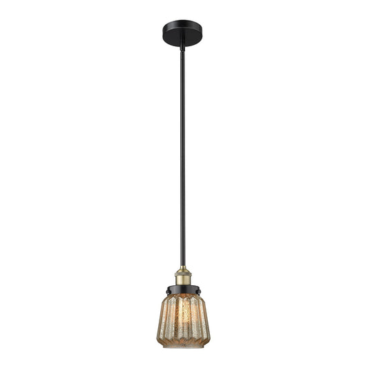 Innovations Chatham 7in 1-Light Mini Pendant | Art Deco Industrial Black Antique Brass Steel and Mercury Ribbed Glass | Kitchen | Model 616-1SH-BAB-G146