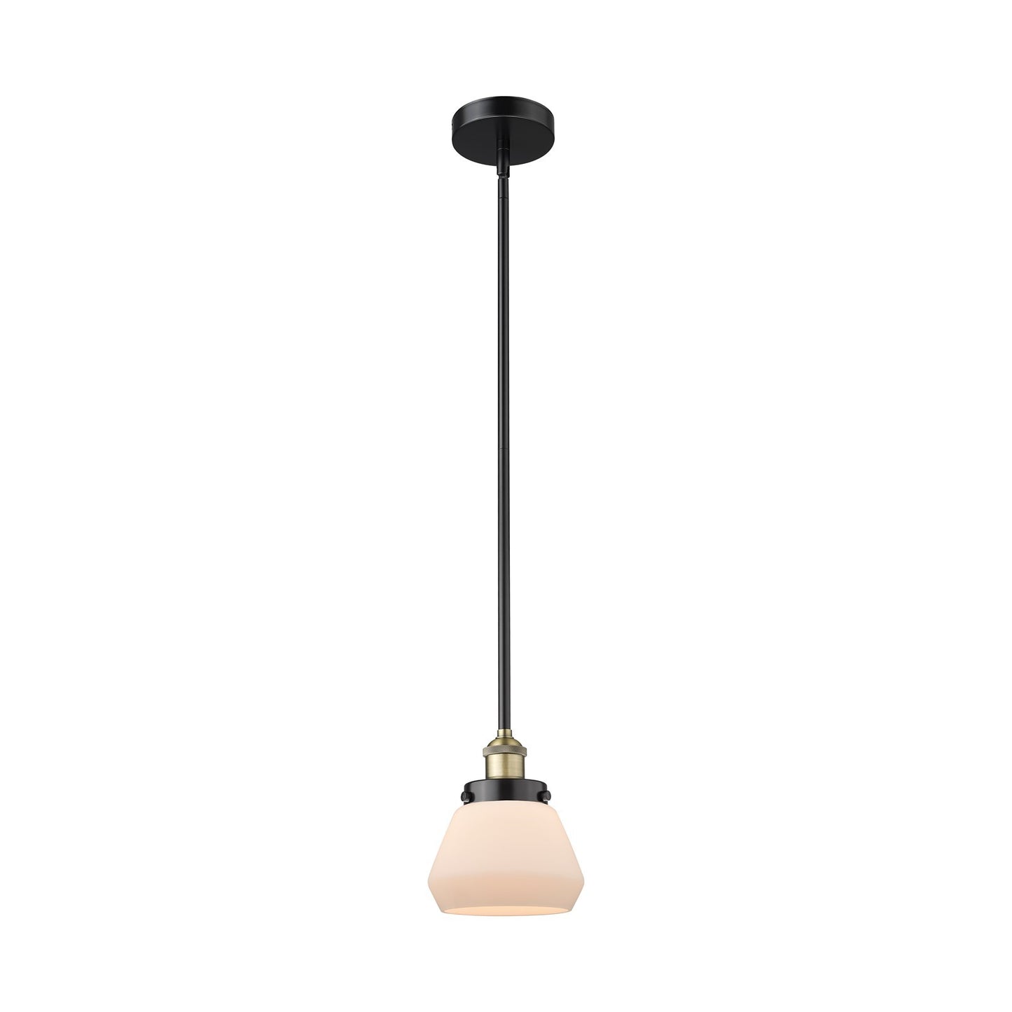 Innovations Fulton 7in 1-Light Mini Pendant | Industrial Black Antique Brass and Matte White Frosted Glass | Kitchen Island & | Model 616-1SH-BAB-G171