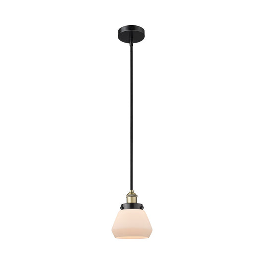 Innovations Fulton 7in 1-Light Mini Pendant | Industrial Black Antique Brass and Matte White Frosted Glass | Kitchen Island & | Model 616-1SH-BAB-G171