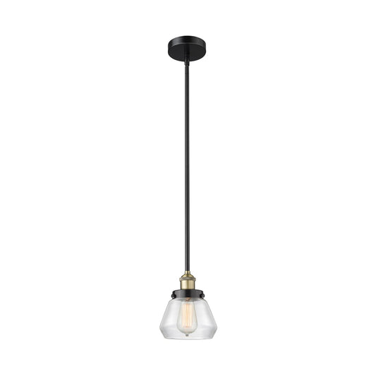 Innovations Fulton 7in 1-Light Mini Pendant | Industrial Black Antique Brass and Clear Glass | Kitchen Island & Dining Room | 7 x | Model 616-1SH-BAB-G172