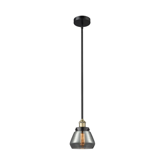 Innovations Fulton 7in 1-Light Mini Pendant | Industrial Black Antique Brass and Light Smoke Glass | Kitchen Island & Dining Room | Model 616-1SH-BAB-G173