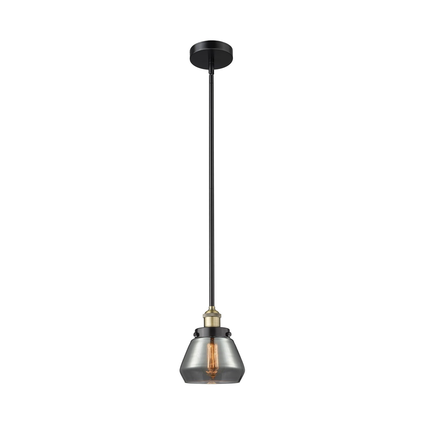 Innovations Fulton 7in 1-Light Mini Pendant | Industrial Black Antique Brass and Light Smoke Glass | Kitchen Island & Dining Room | Model 616-1SH-BAB-G173