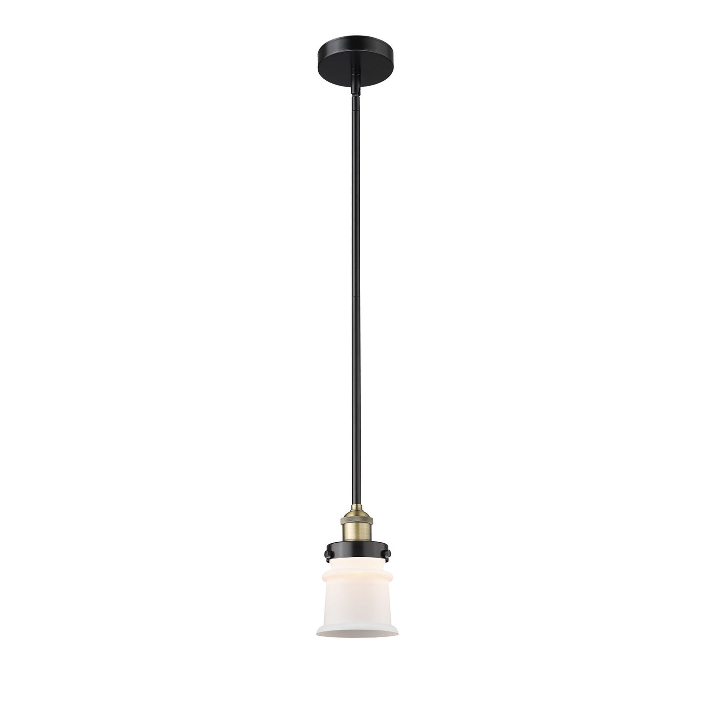 Innovations Canton 5.25in 1-Light Mini Pendant | Industrial Black Antique Brass and Matte White Frosted Glass | Kitchen Island | Model 616-1SH-BAB-G181S