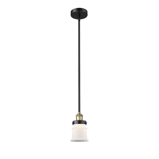 Innovations Canton 5.25in 1-Light Mini Pendant | Industrial Black Antique Brass and Matte White Frosted Glass | Kitchen Island | Model 616-1SH-BAB-G181S