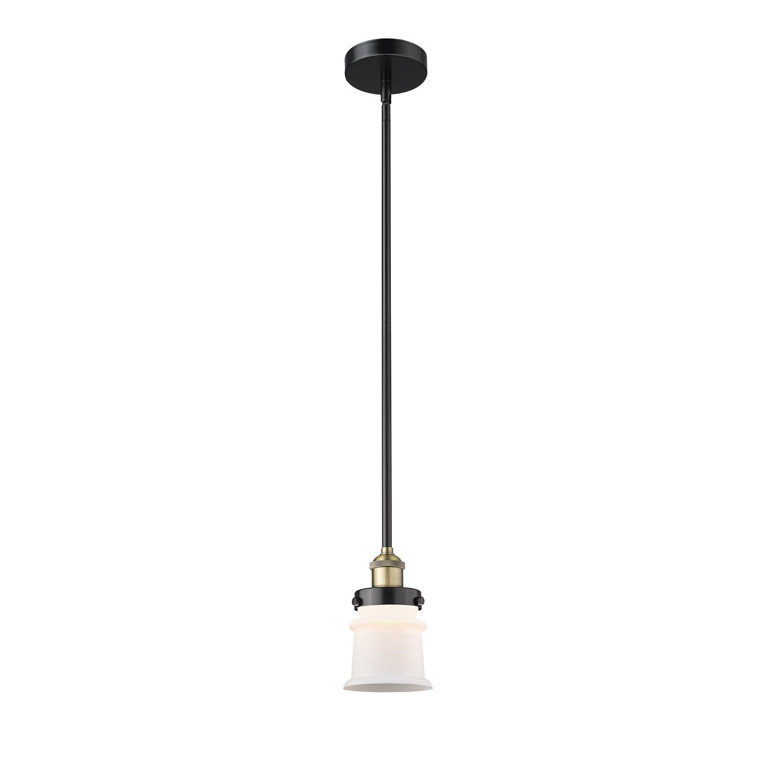 Innovations Canton 5.25in 1-Light Mini Pendant | Industrial Black Antique Brass and Matte White Frosted Glass | Kitchen Island | Model 616-1SH-BAB-G181S