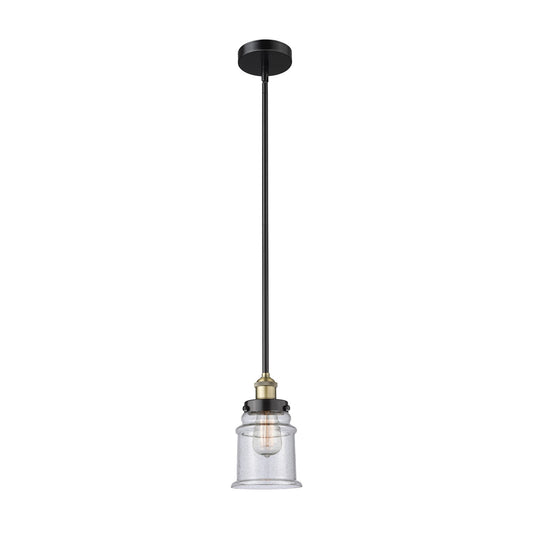 Innovations Canton 6in 1-Light Mini Pendant | Industrial Black Antique Brass Steel and Seedy Glass | Kitchen Island & Dining Room | Model 616-1SH-BAB-G184