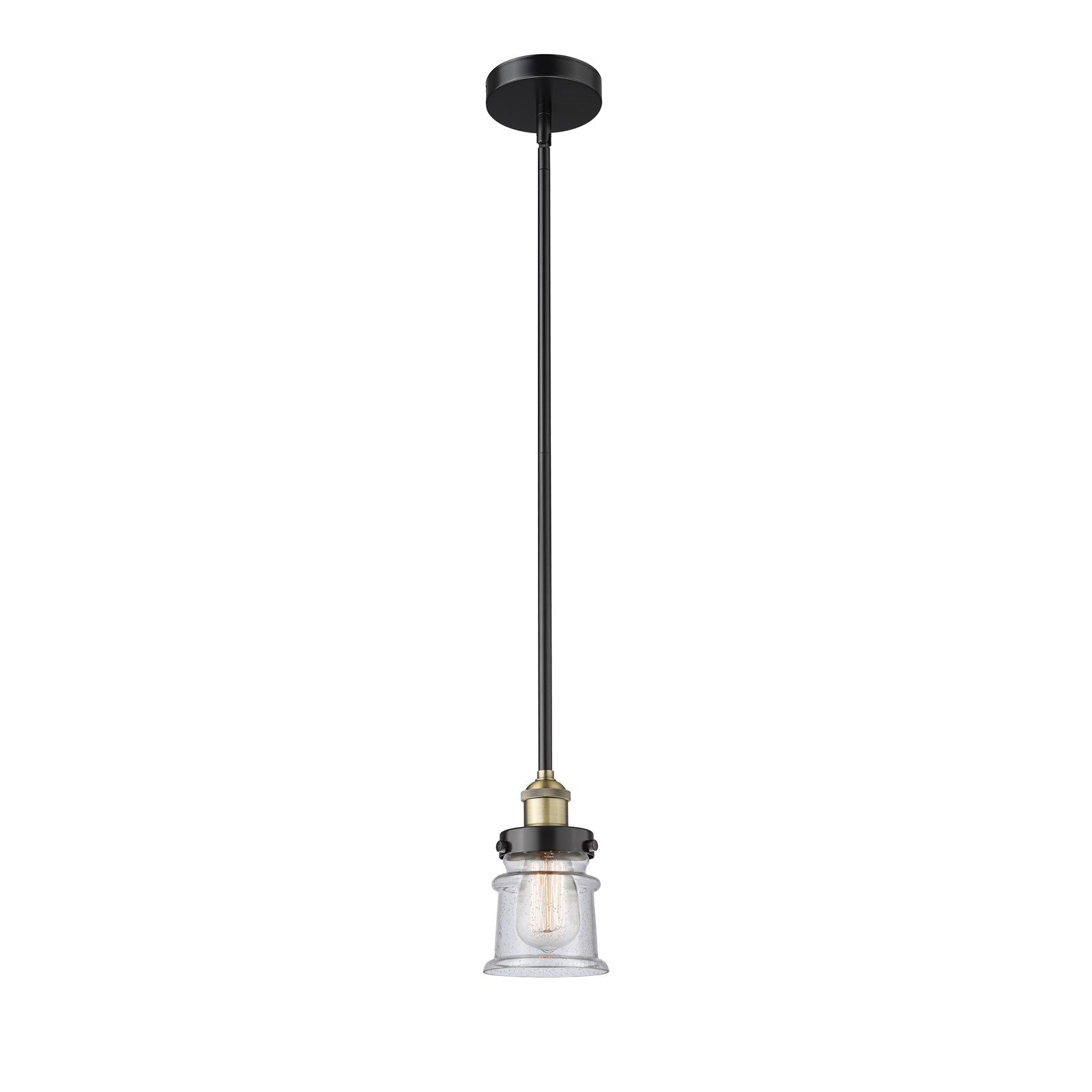 Innovations Canton 5.25in 1-Light Mini Pendant | Industrial Black Antique Brass and Seedy Glass | Kitchen Island & Dining Room | Model 616-1SH-BAB-G184S