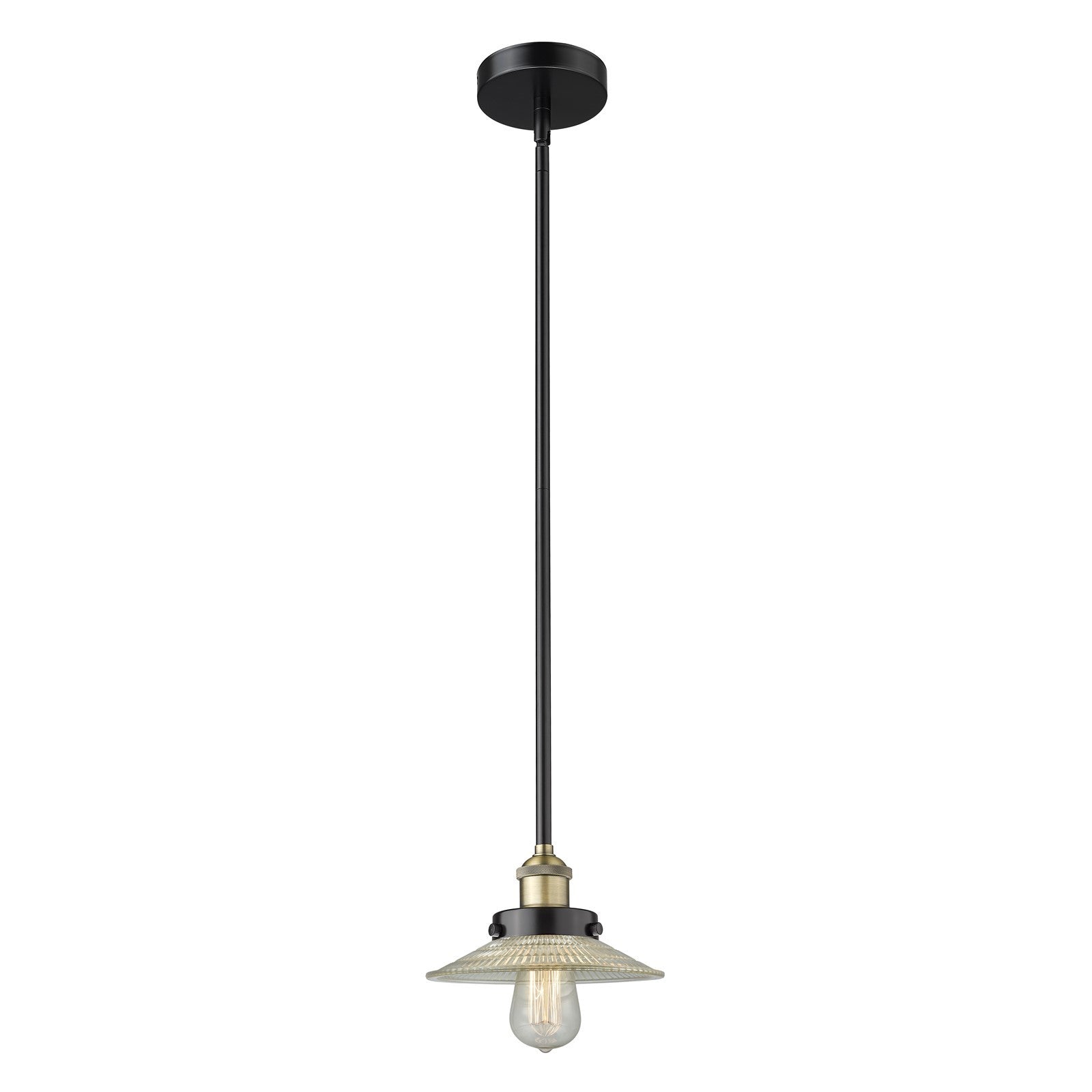 Innovations Halophane 9in 1-Light Mini Pendant | Industrial Black Antique Brass Steel and Clear Glass | Kitchen Island & Dining | Model 616-1SH-BAB-G2