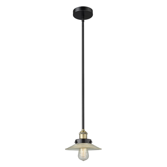 Innovations Halophane 9in 1-Light Mini Pendant | Industrial Black Antique Brass Steel and Clear Glass | Kitchen Island & Dining | Model 616-1SH-BAB-G2