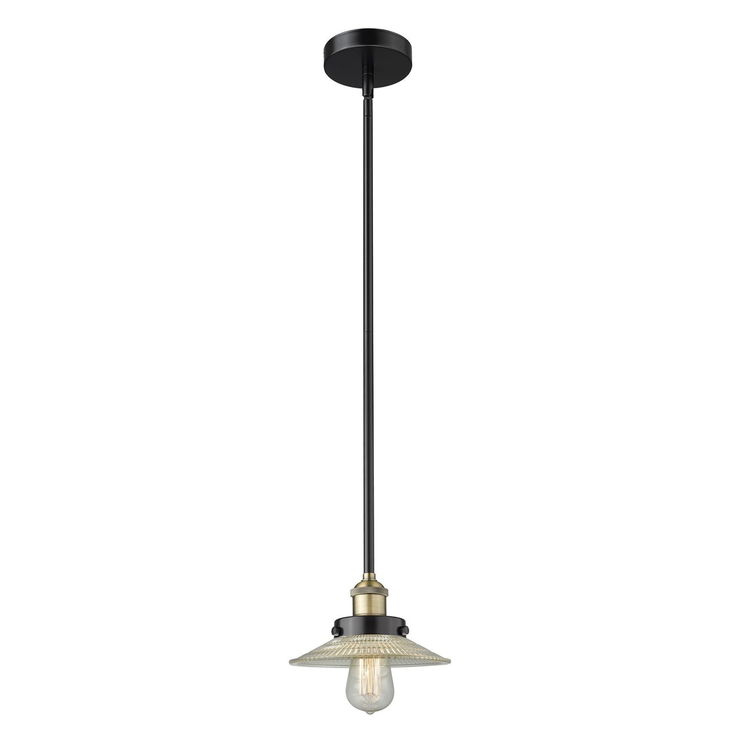 Innovations Halophane 9in 1-Light Mini Pendant | Industrial Black Antique Brass Steel and Clear Glass | Kitchen Island & Dining | Model 616-1SH-BAB-G2
