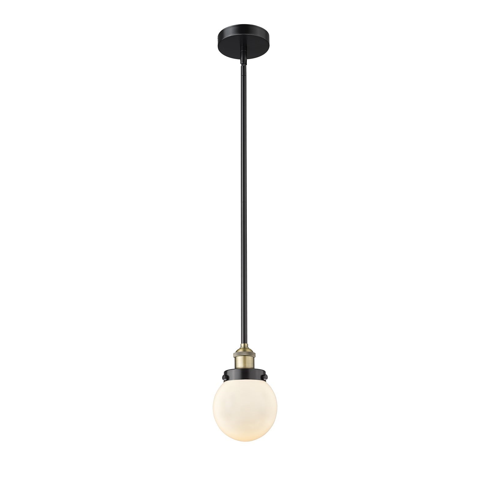 Innovations Beacon 6in 1-Light Mini Pendant | Industrial Black Antique Brass Steel and Matte White Frosted Glass | Kitchen | Model 616-1SH-BAB-G201-6