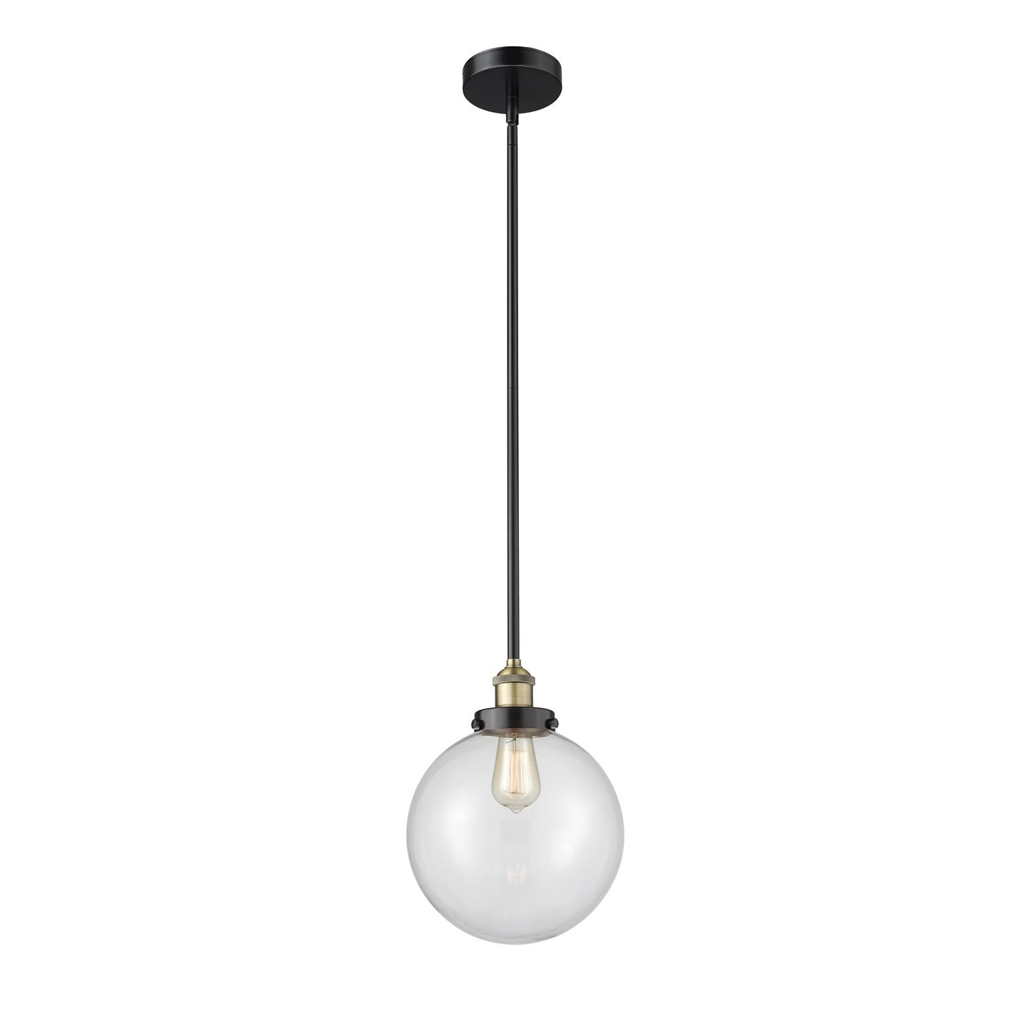 Innovations Beacon 10in 1-Light Mini Pendant | Industrial Black Antique Brass Steel and Clear Glass | Kitchen Island & Dining | Model 616-1SH-BAB-G202-10