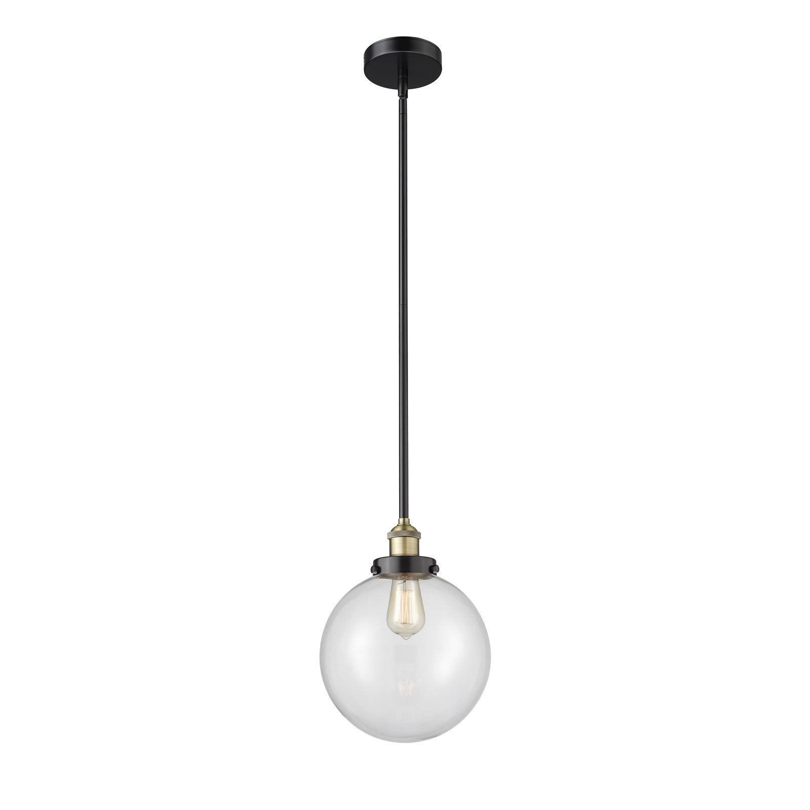 Innovations Beacon 10in 1-Light Mini Pendant | Industrial Black Antique Brass Steel and Clear Glass | Kitchen Island & Dining | Model 616-1SH-BAB-G202-10