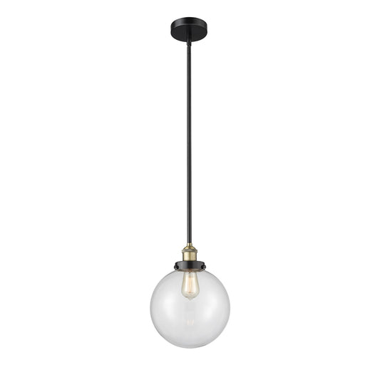 Innovations Beacon 10in 1-Light Mini Pendant | Industrial Black Antique Brass Steel and Clear Glass | Kitchen Island & Dining | Model 616-1SH-BAB-G202-10