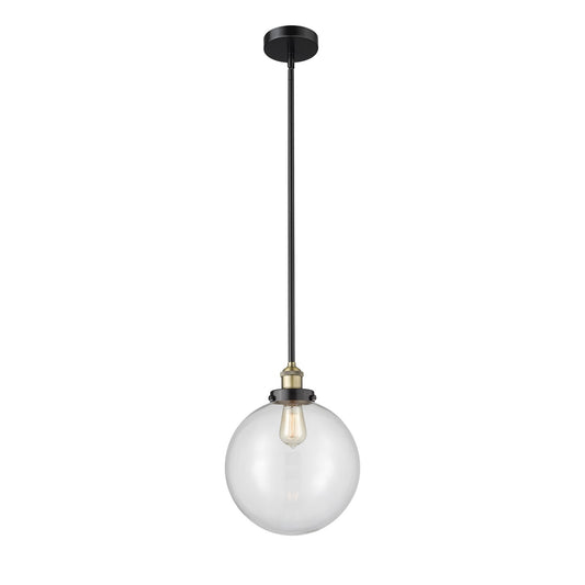 Innovations Beacon 12in 1-Light Mini Pendant | Industrial Black Antique Brass Steel and Clear Glass | Kitchen Island & Dining | Model 616-1SH-BAB-G202-12