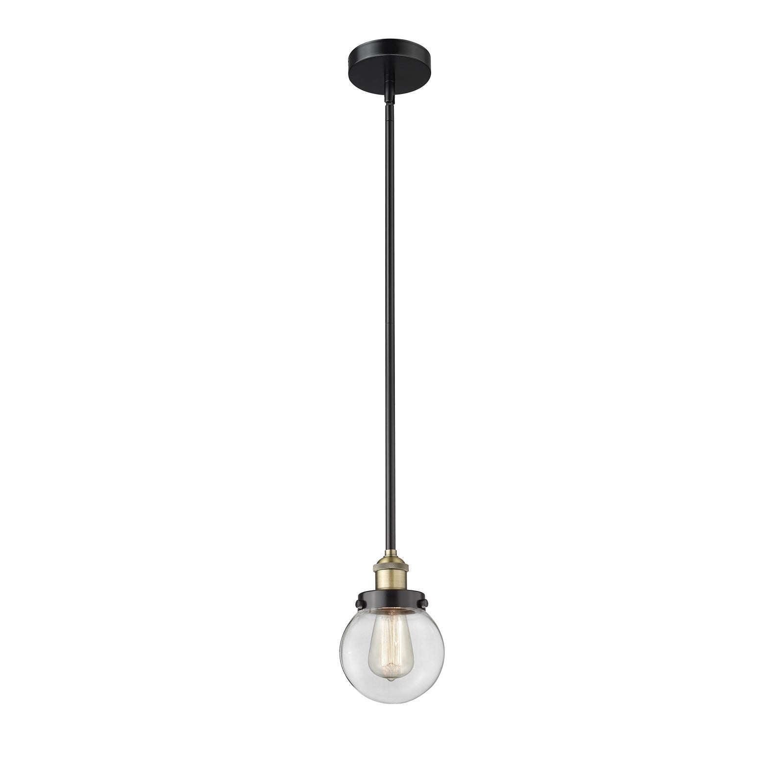 Innovations Beacon 6in 1-Light Mini Pendant | Industrial Black Antique Brass and Clear Glass | Kitchen Island & Dining Room | 6 | Model 616-1SH-BAB-G202-6