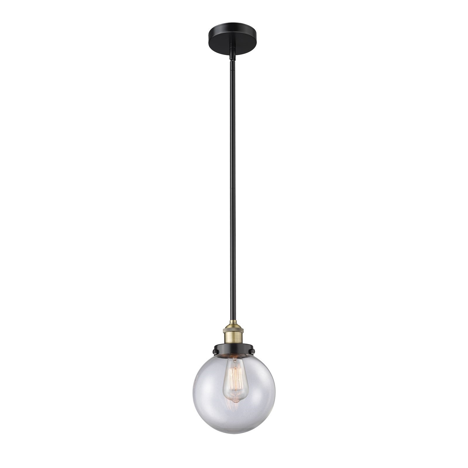 Innovations Beacon 8in 1-Light Mini Pendant | Industrial Black Antique Brass Steel and Clear Glass | Kitchen Island & Dining | Model 616-1SH-BAB-G202-8