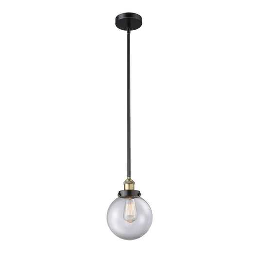 Innovations Beacon 8in 1-Light Mini Pendant | Industrial Black Antique Brass Steel and Clear Glass | Kitchen Island & Dining | Model 616-1SH-BAB-G202-8