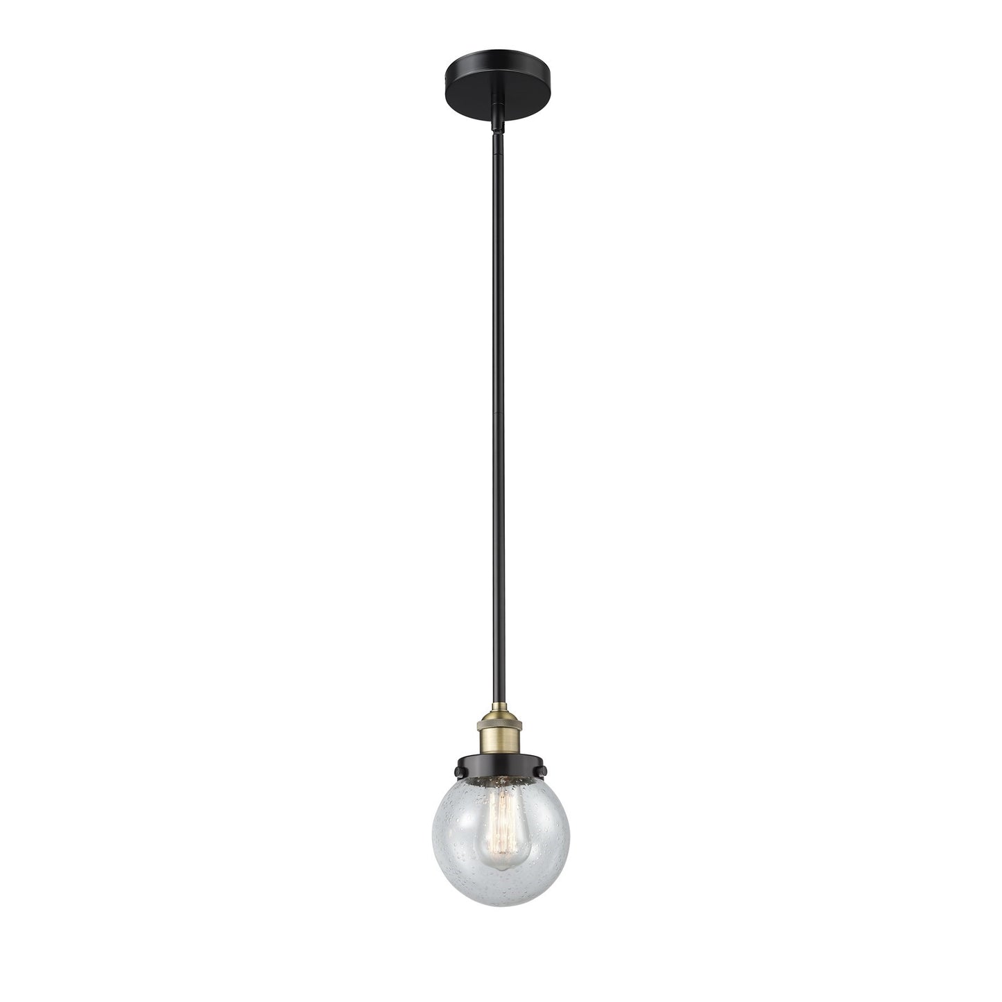 Innovations Beacon 6in 1-Light Mini Pendant | Industrial Black Antique Brass Steel and Seedy Glass | Kitchen Island & Dining | Model 616-1SH-BAB-G204-6