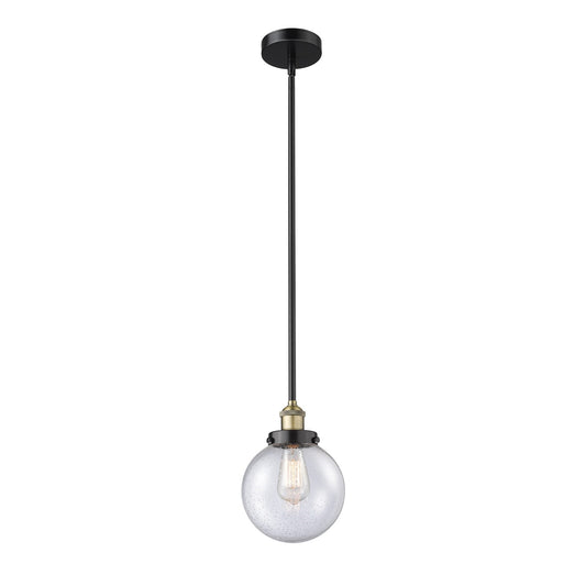 Innovations Beacon 8in 1-Light Mini Pendant | Industrial Black Antique Brass Steel and Seedy Glass | Kitchen Island & Dining | Model 616-1SH-BAB-G204-8