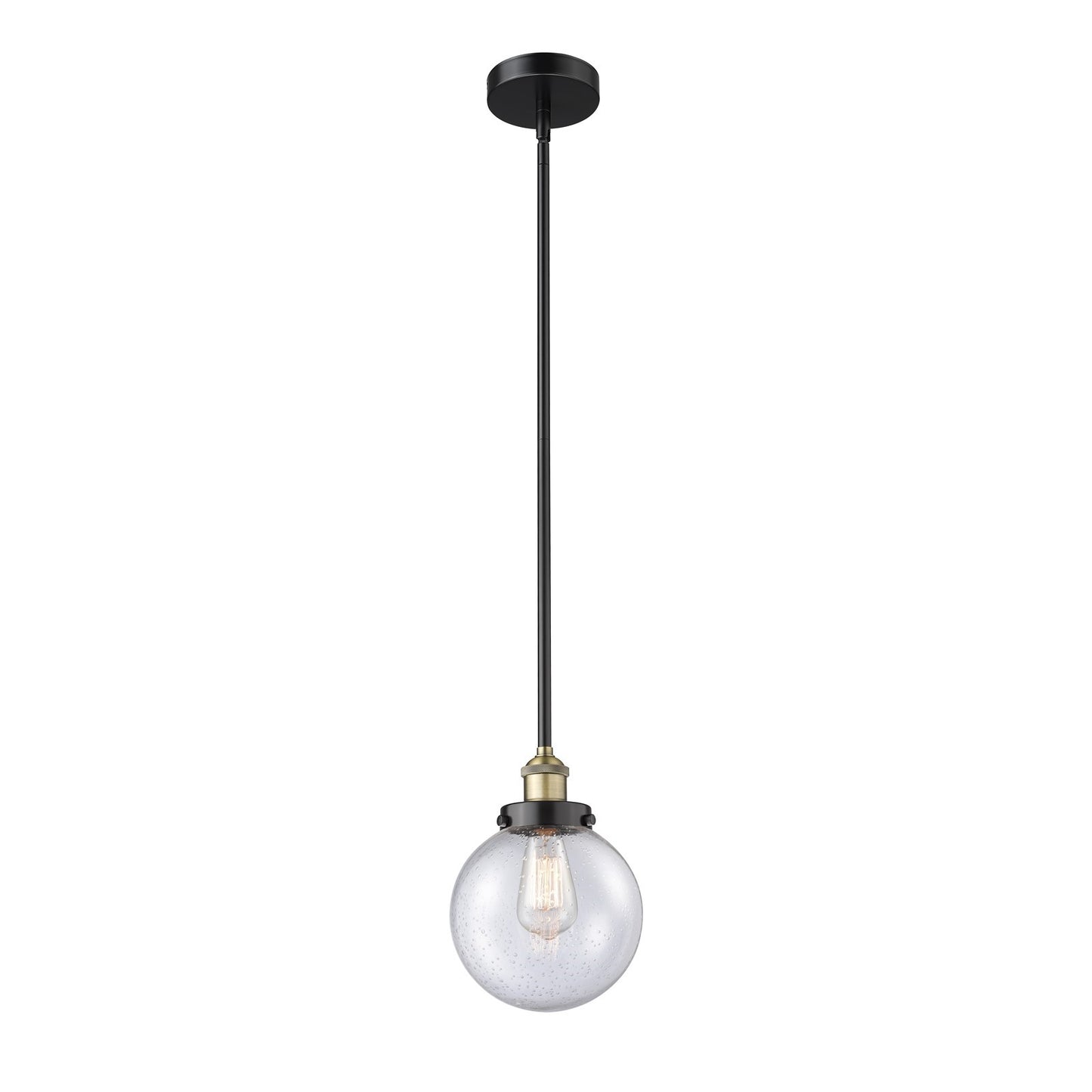 Innovations Beacon 8in 1-Light Mini Pendant | Industrial Black Antique Brass Steel and Seedy Glass | Kitchen Island & Dining | Model 616-1SH-BAB-G204-8