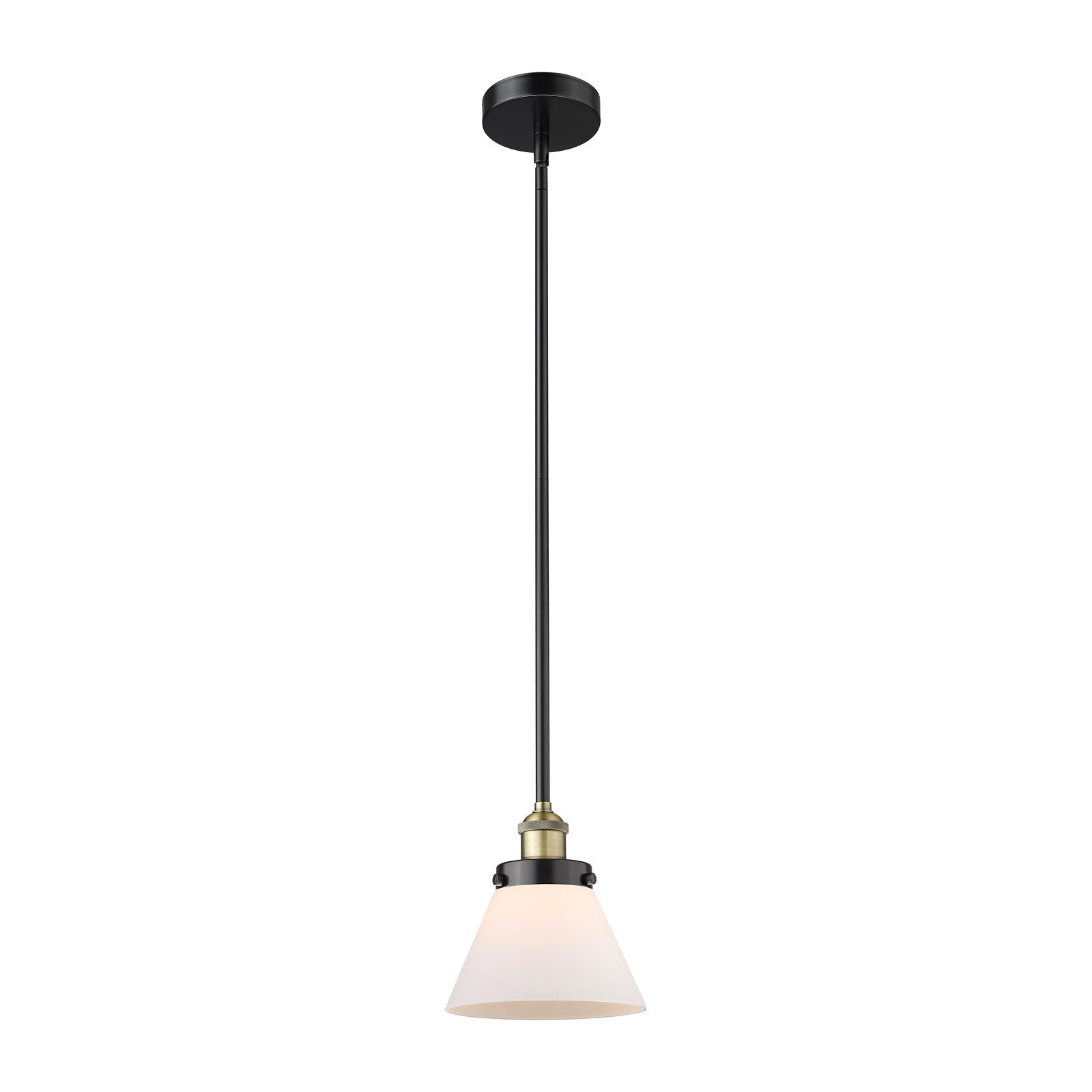 Innovations Cone 1-Light Mini Pendant | Industrial Black Antique Brass Steel and Matte White Frosted Glass | Kitchen Island & | Model 616-1SH-BAB-G41
