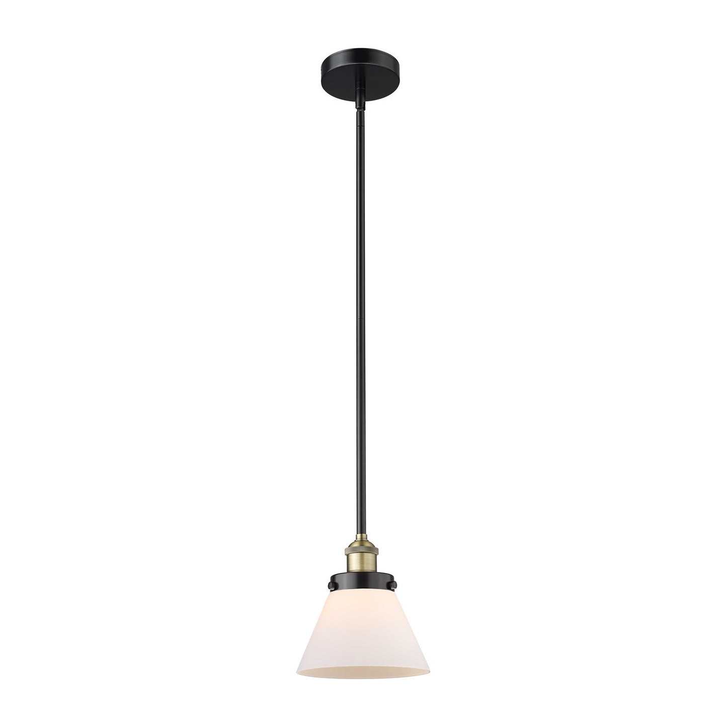 Innovations Cone 1-Light Mini Pendant | Industrial Black Antique Brass Steel and Matte White Frosted Glass | Kitchen Island & | Model 616-1SH-BAB-G41