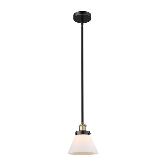 Innovations Cone 1-Light Mini Pendant | Industrial Black Antique Brass Steel and Matte White Frosted Glass | Kitchen Island & | Model 616-1SH-BAB-G41