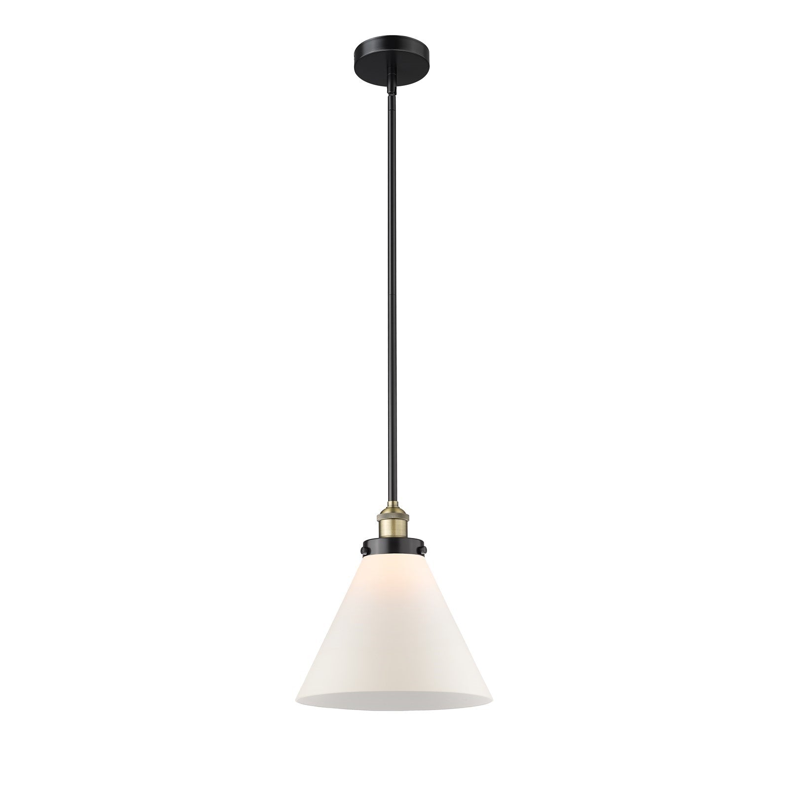 Innovations Cone 12in 1-Light Mini Pendant | Industrial Black Antique Brass Steel and Matte White Frosted Glass | Kitchen Island | Model 616-1SH-BAB-G41-L
