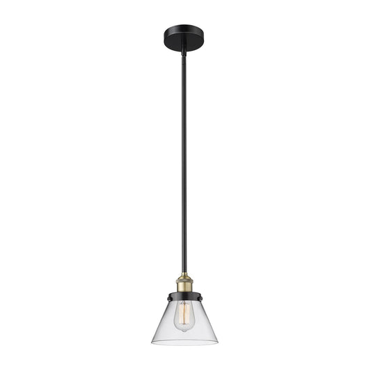 Innovations Cone 1-Light 7.75in Mini Pendant | Industrial Black Antique Brass Steel and Clear Glass | Kitchen Island & Dining Room | Model 616-1SH-BAB-G42