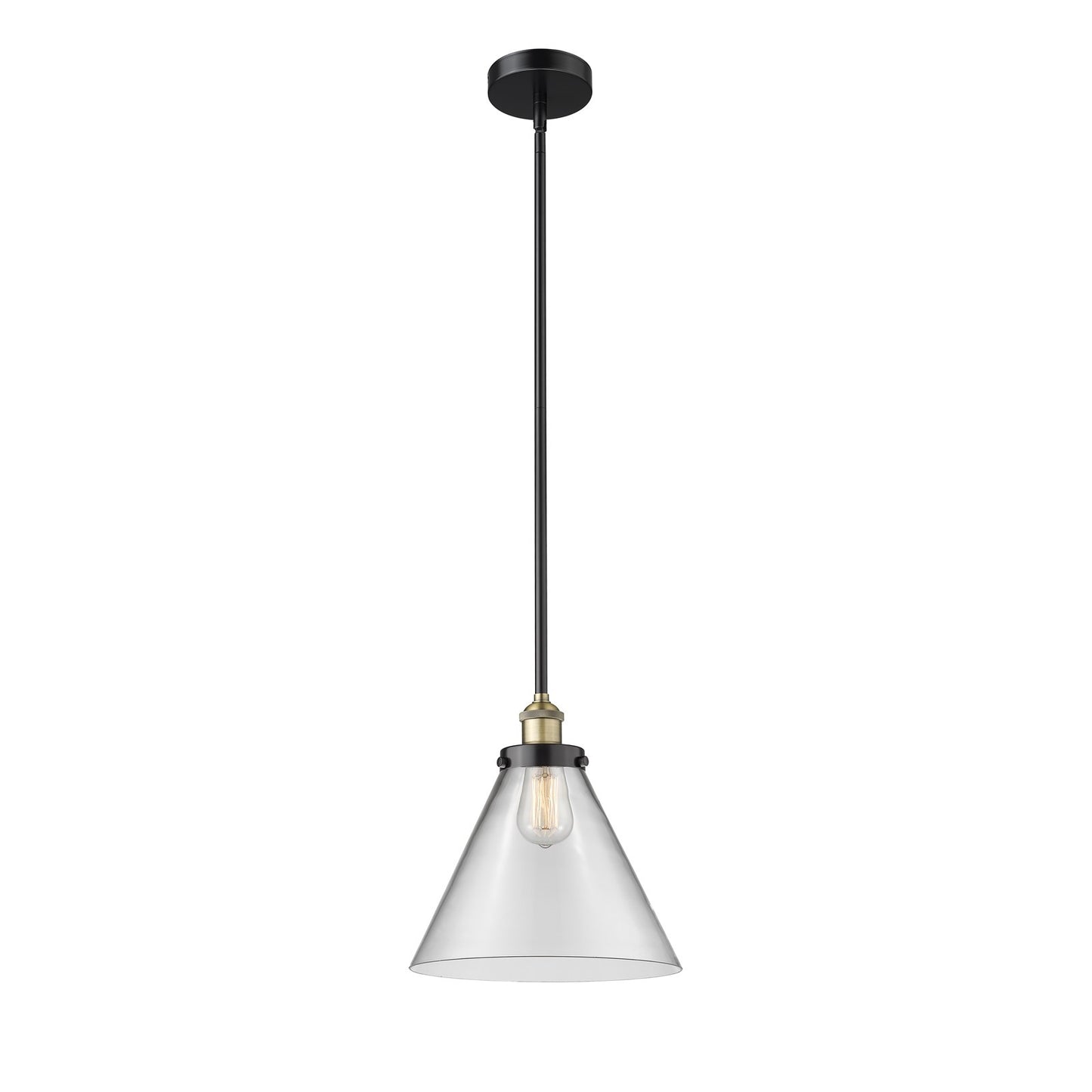 Innovations Cone 12in 1-Light Mini Pendant | Industrial Black Antique Brass and Clear Glass | Kitchen Island & Dining Room | 12 | Model 616-1SH-BAB-G42-L