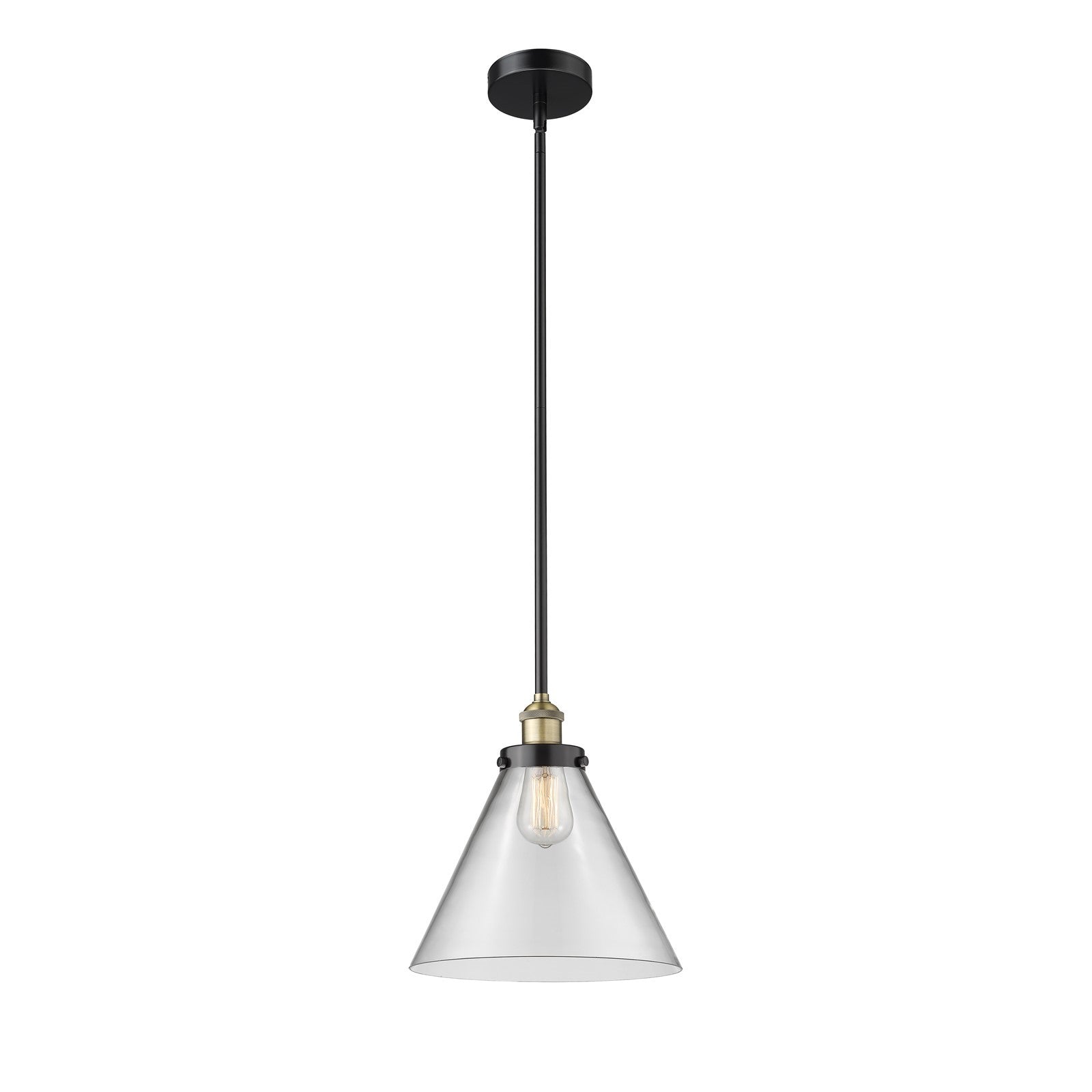Innovations Cone 12in 1-Light Mini Pendant | Industrial Black Antique Brass and Clear Glass | Kitchen Island & Dining Room | 12 | Model 616-1SH-BAB-G42-L