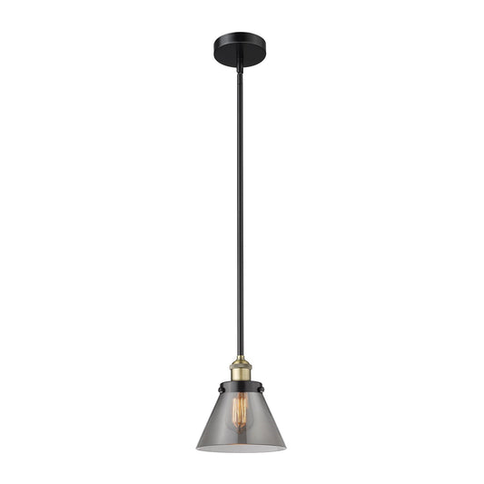 Innovations Cone 8in 1-Light Mini Pendant | Industrial Black Antique Brass and Light Smoke Glass | Kitchen Island & Dining Room | Model 616-1SH-BAB-G43