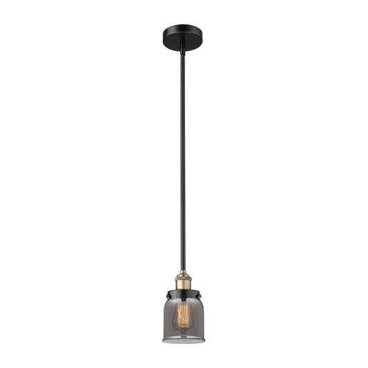 Innovations Bell 5in 1-Light Mini Pendant | Industrial Black Antique Brass and Light Smoke Glass | Kitchen Island & Breakfast Bar | Model 616-1SH-BAB-G53