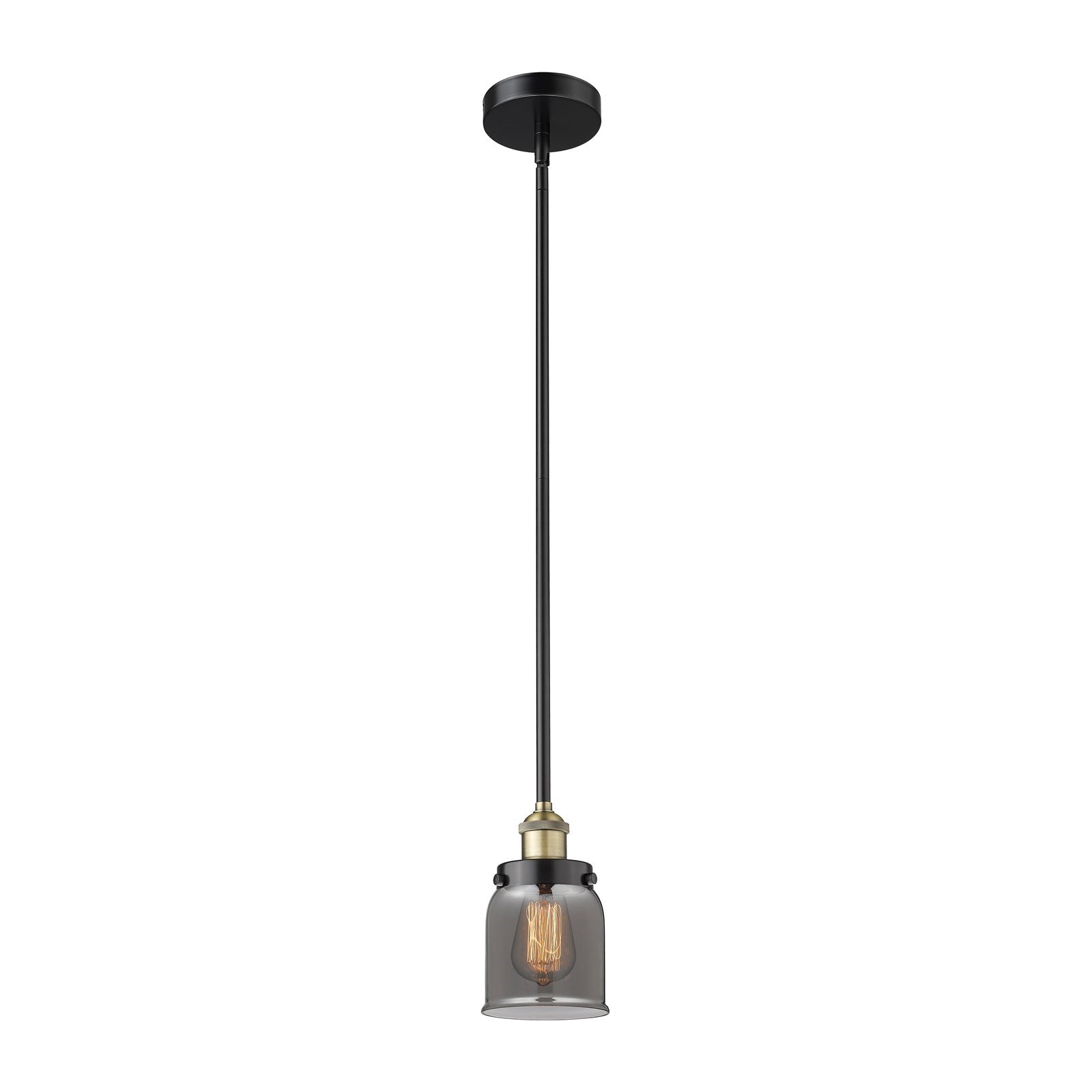 Innovations Bell 5in 1-Light Mini Pendant | Industrial Black Antique Brass and Light Smoke Glass | Kitchen Island & Breakfast Bar | Model 616-1SH-BAB-G53