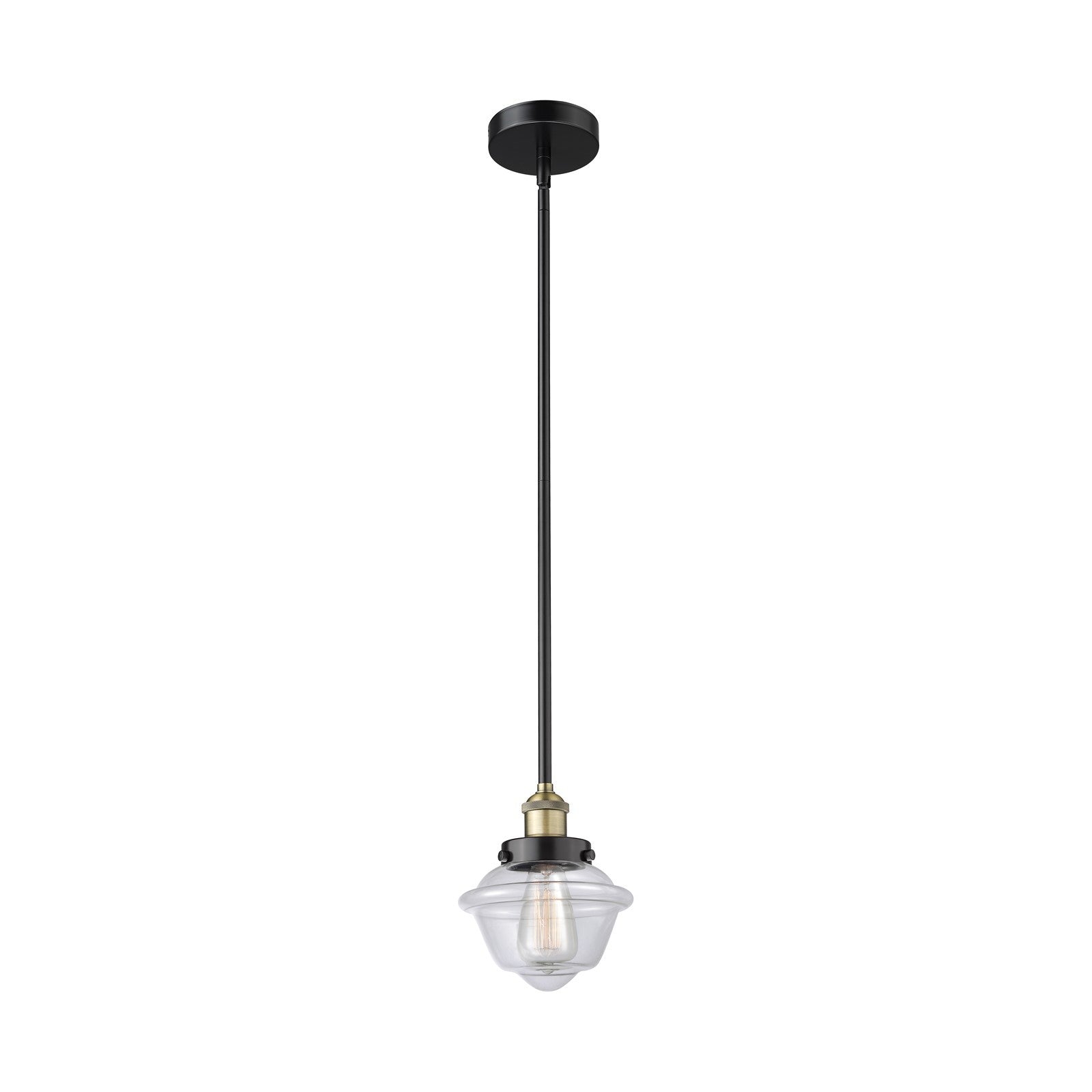 Innovations Oxford 7in 1-Light Mini Pendant | Traditional Black Antique Brass Steel and Clear Glass | Kitchen Island & Dining | Model 616-1SH-BAB-G532