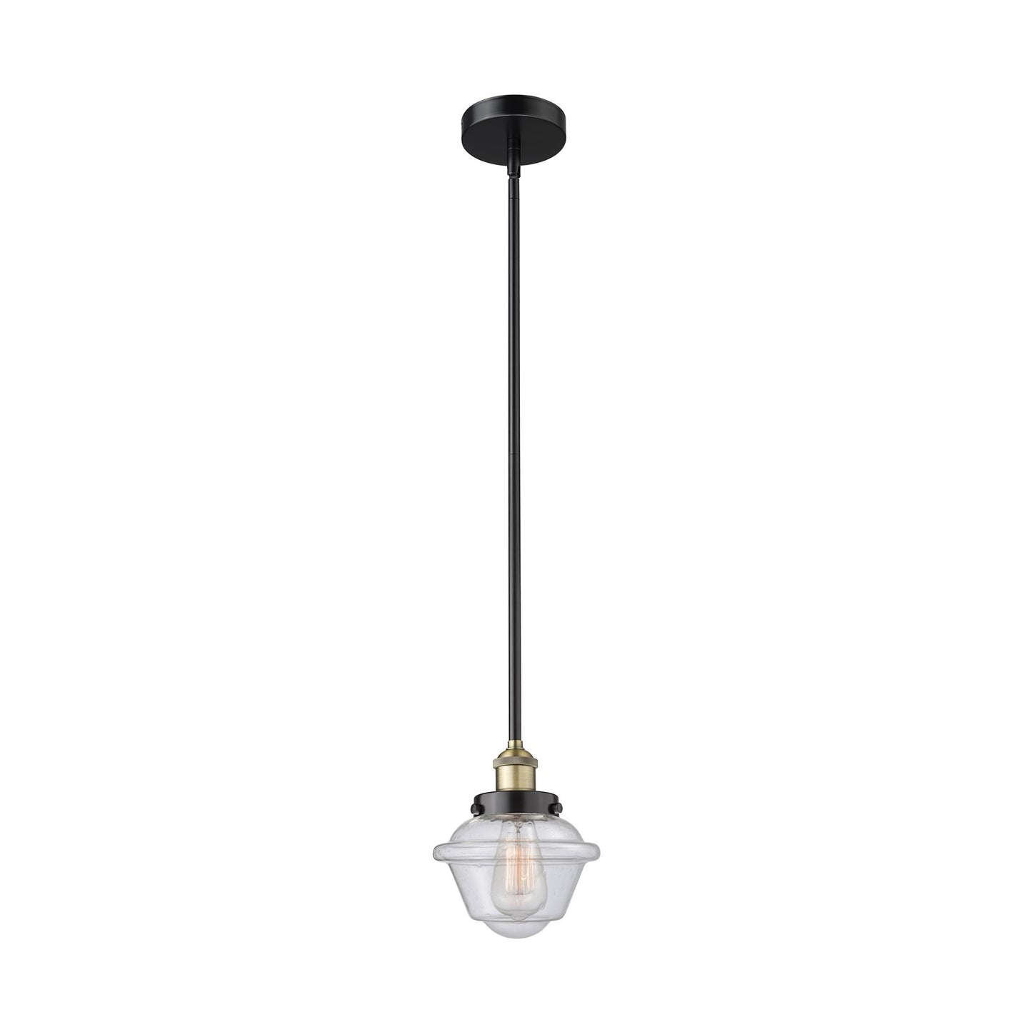 Innovations Oxford 7.25in 1-Light Mini Pendant | Traditional Black Antique Brass Steel and Seedy Glass | Kitchen Island & Dining | Model 616-1SH-BAB-G534