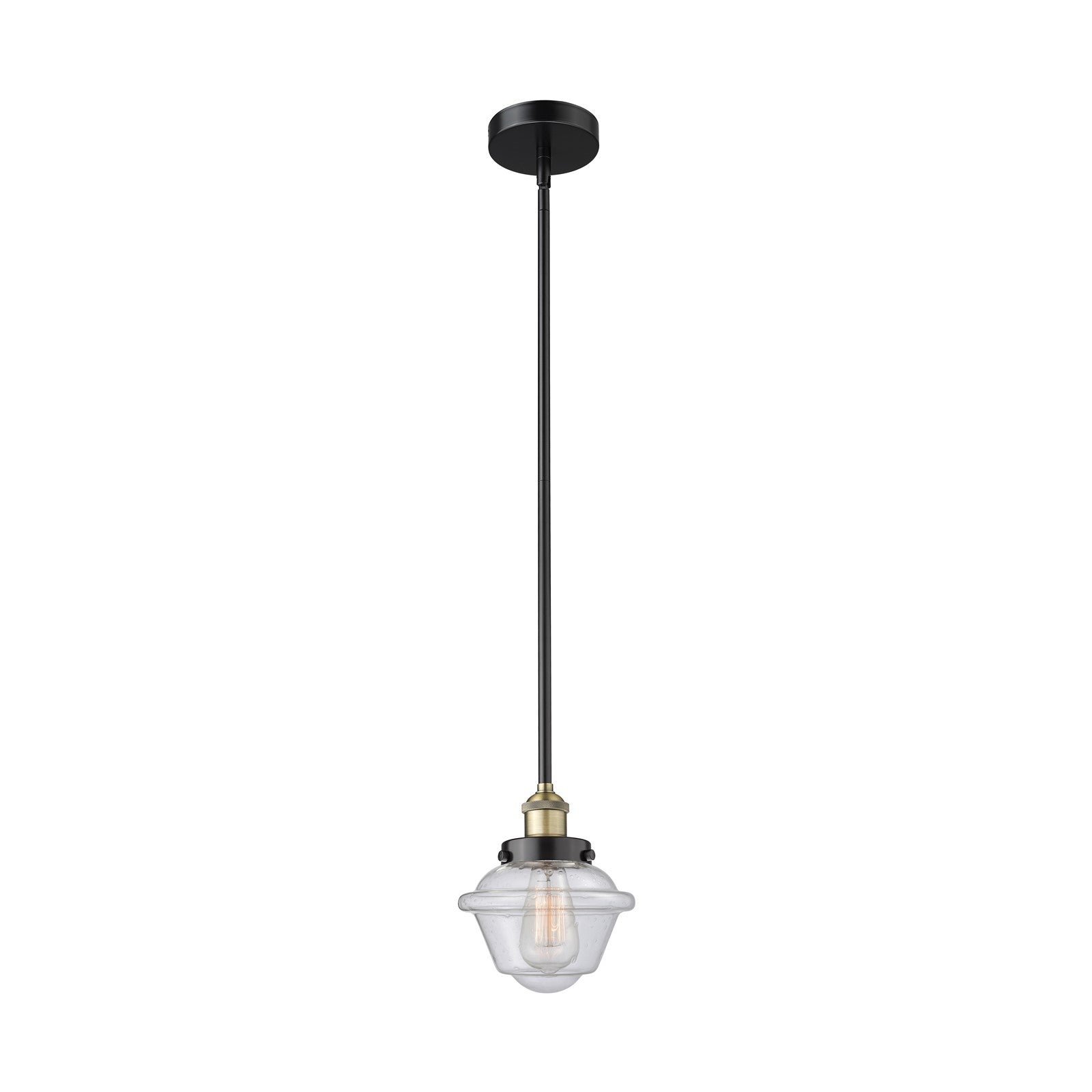Innovations Oxford 7.25in 1-Light Mini Pendant | Traditional Black Antique Brass Steel and Seedy Glass | Kitchen Island & Dining | Model 616-1SH-BAB-G534