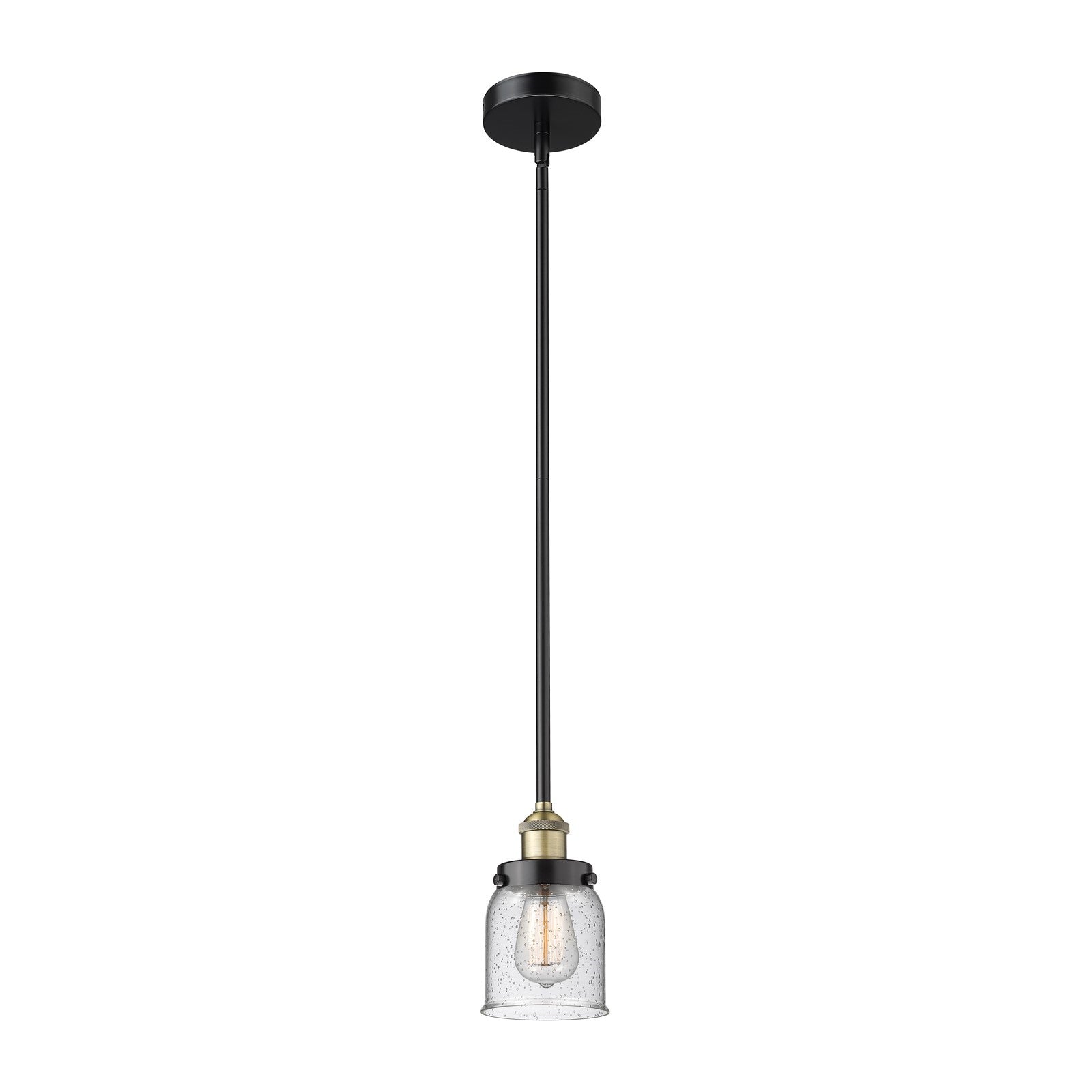 Innovations Bell 5in 1-Light Mini Pendant | Industrial Black Antique Brass and Seedy Glass | Kitchen Island & Dining Room | 5 x 5 | Model 616-1SH-BAB-G54