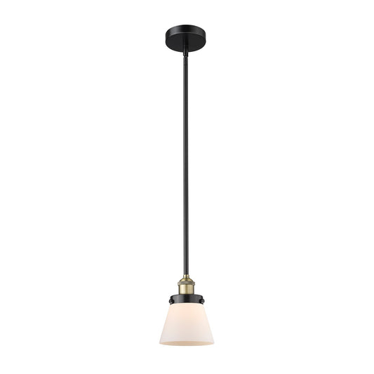 Innovations Cone 6.25in 1-Light Mini Pendant | Industrial Black Antique Brass and Matte White Frosted Glass | Kitchen Island & | Model 616-1SH-BAB-G61
