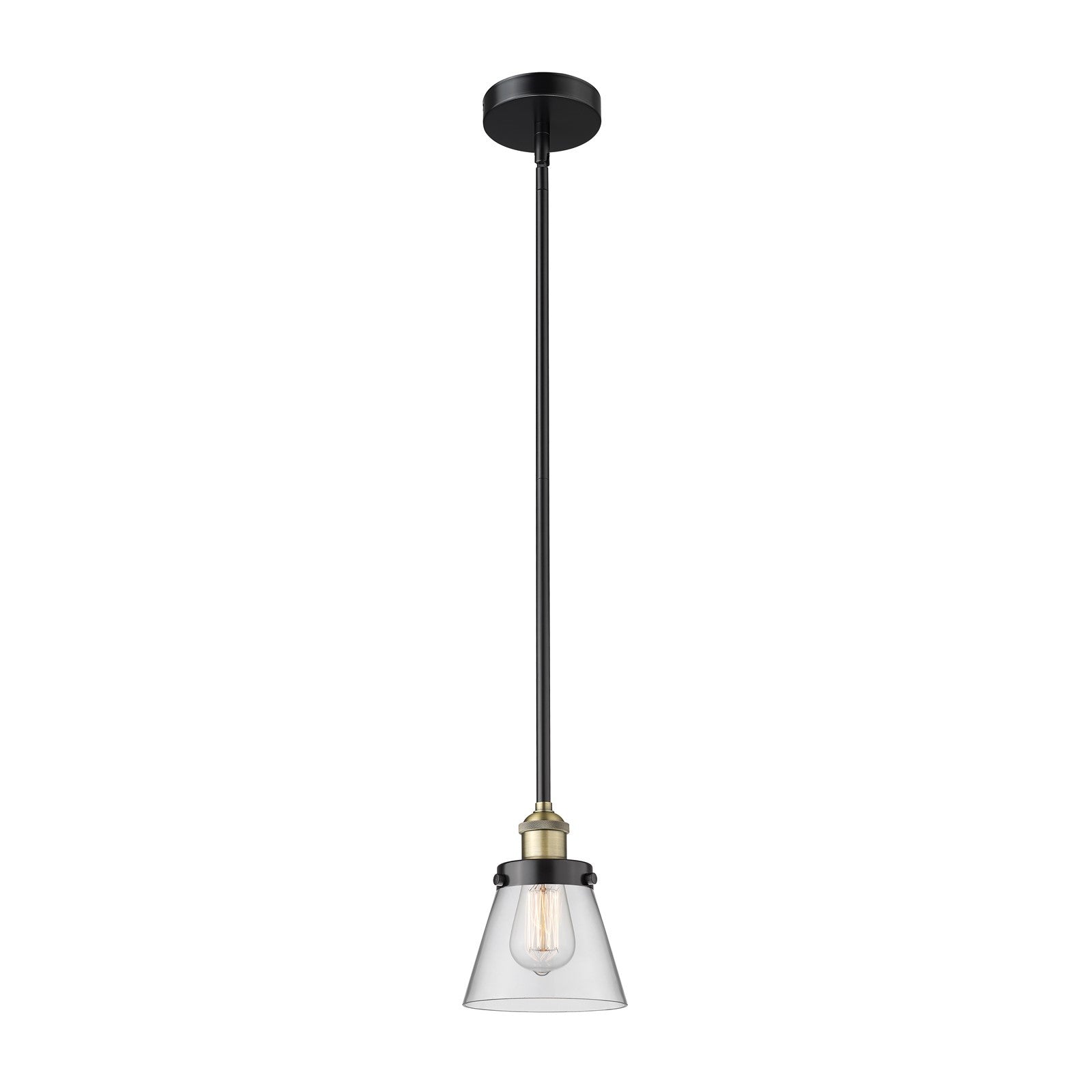 Innovations Cone 6.25in 1-Light Mini Pendant | Industrial Black Antique Brass Steel and Clear Glass | Kitchen Island & Dining Room | Model 616-1SH-BAB-G62