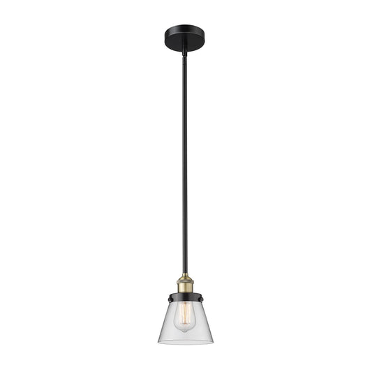 Innovations Cone 6.25in 1-Light Mini Pendant | Industrial Black Antique Brass Steel and Clear Glass | Kitchen Island & Dining Room | Model 616-1SH-BAB-G62