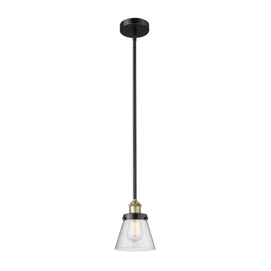 Innovations Cone 6.25in 1-Light Mini Pendant | Industrial Black Antique Brass Steel and Seedy Glass | Kitchen Island | 6.25 x 6.25 | Model 616-1SH-BAB-G64